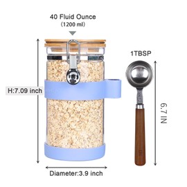 BEAUTYMONKEY.K KKC HOME ACCENTS Clear Glass Food Storage Containers with Lids, Airtight Jar Canister with Bamboo Clamp Lid for Cereal, Dry Food, Coffee Bean, and Sugar,40 Fluid Ounce,Light Blue