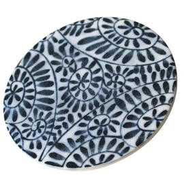 Rippuya Diatomaceous Earth Coaster, Indigo Pattern Series, Hanatang Water Absorption, Diatomaceous Earth, Ceramic, Mino Ware, Made in Japan, Round, High-grade, Stylish, Japanese Style, Navy, Navy Blue