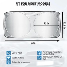 PLASTIFIC Universal Foldable Silver Car Windshield UV Visor Cover Front Rear Window Shade to Block UVR Keeping Your Vehicle Cooler (Silver With Pouch, 150 x 70cm)