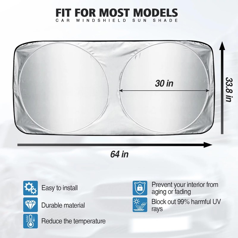 PLASTIFIC Universal Foldable Silver Car Windshield UV Visor Cover Front