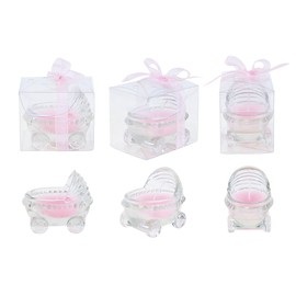 Lunaura Baby Keepsake - Set of 12"Girl" Glass Baby Stroller Scented Candle - Pink