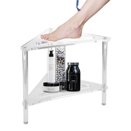 DEYIMAN Clear Acrylic Corner Shower Stool - Heavy Duty 220lbs, Non-Slip Corner Shower Stool for Small Spaces, Easy Assemble Bath Foot Rest for Shaving Legs (15.35" x 15.63" x 14.37")