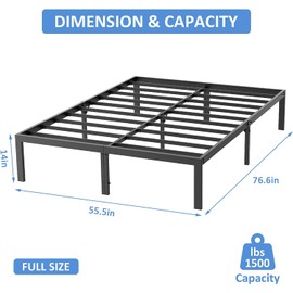 Mr IRONSTONE Full Size Bed Frame, Heavy Duty Steel Slat Platform Bed Frame Full Size, Anti-Slip Support, Metal Bed Frame Full No Box Spring Needed, Easy Assembly, Black