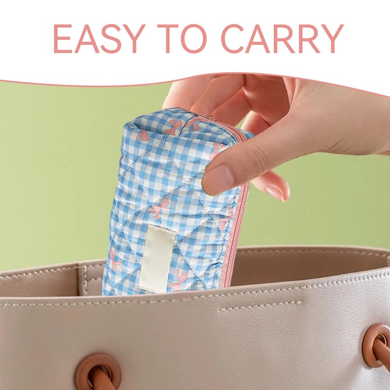2 Bow Plaid Pen Bags, Portable Storage Bags, Cute Pencil