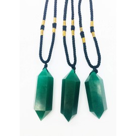 Zungtin Natural Crystal Hexagonal Pointed Healing Chakra Pendant Negative Energy Cleanser Necklace (Hand Knitted) (Green Adventurine)