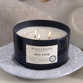 Candle-Lite Rugged & Refined Mens Scented Candle, Oud Noir Scent, Masculine Aromatherapy Candles, 16.25 oz 3-Wick Jar, 51 Hours Burn Time, Ideal Gifts for Men (Individual Box)