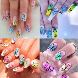 6Pcs Butterfly Nail Art Stickers 3D Self Adhesive Nail Art Supplies Blue Pink Colorful Butterflies Nail Decals with Charm Designs Nail Gel Transfer Spring Butterfly Nail Sticker Girls Manicure Decor