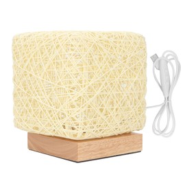 Rattan Table Lamp with LED Bulb USB Powered Decorative Hand Woven Rattan Table Light for Bedroom Bedside Table Desk Living Room