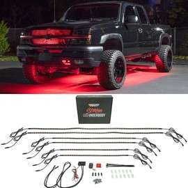 LEDGlow 6pc Red Flexible Truck Slimline LED Underbody Underglow Accent Neon Lighting Kit - 4 Unique Patterns - Water Resistant, Low Profile Tubes - Includes Control Box & Remote