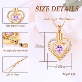 Minicremation Cremation Jewelry Heart Urn Necklace Ashes Jewelry for Women infinitely Cremation Jewelry Birthstone Locket Crystals Ash Loved One Memorial Pendant