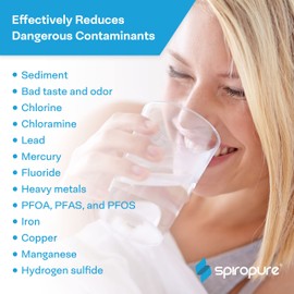 SpiroPure SP-WH325 3-Stage Whole House Water Filter Replacement for SP-WH300 Sediment Chlorine Chloramine Lead Mercury Heavy Metals Fluoride PFOA PFAS Salt Free Descaler