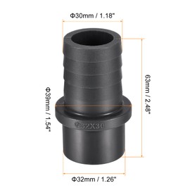 sourcing map PVC Pipe Fitting 30mm Barbed x 32mm OD Spigot Straight Tube Adapter Hose Quick Connector, Black
