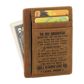 FAYERXL Minimalist Wallets Gift for son daughter from Mom Dad Slim Wallet RFID Front Pocket Wallet (Mom to my daughter)