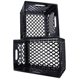 JEZERO Milk Crate for Household Storage: The Ultimate Storage Tote for Groceries, Garages, Kayaking & Outdoor, Stackable Storage | BLACK, Plastic, Rectangle & Square Combo, (MC-Combo)