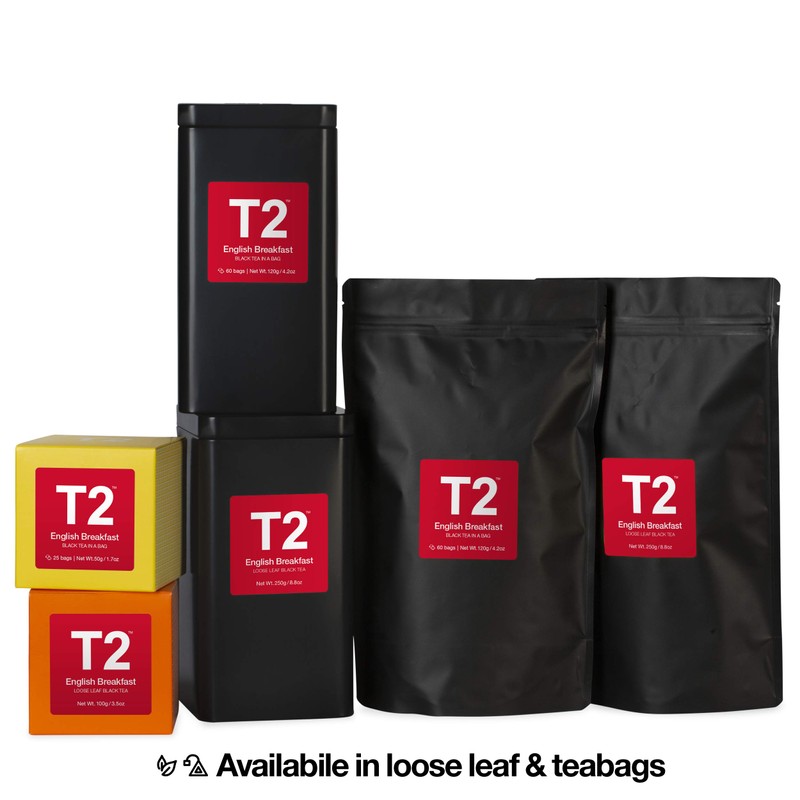 T2 Tea English Breakfast Black Tea Bags in Tea Caddy,