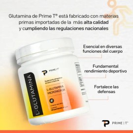 Glutamina En Polvo Micronizada Primetech 300 Gr, 60 Porciones De 5 Gramos un aminoácido Alta Pureza Sin Sabor Sin Aditivos ayuda la salud intestinal, 