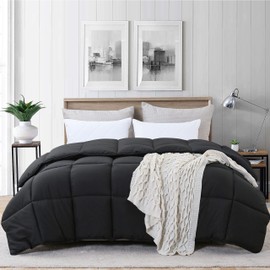 Ousidan Down Alternative Comforter Soft Brushed Microfiber Cover Duvert Insert with 8 Corner Tabs,White Comforter 90x90Inches,Machine Washable.