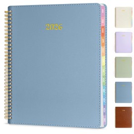 2026 Planner, Annecy Weekly ＆ Monthly Planner 2026, Jan. 2026 – Dec. 2026, 9" x 11" Monthly Agenda Planner with Tabs, Vegan Leather Cover, Spiral Binding, Double-sided Pocket, Bookmark, Grey Blue