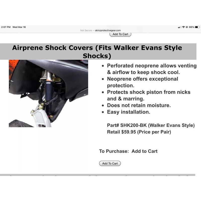 Skinz Protective Gear Airprene Shock Covers Airshox Black - SHK200-BK