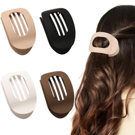 KSVFTB 4 Pcs Flat Claw Clip for Women, Curved Design Flat Hair Claw Clips, Comfortable Strong Hold Lay Flat Hair Clip for Thin, Thick, Curly, and Fine Hair (Mixed)