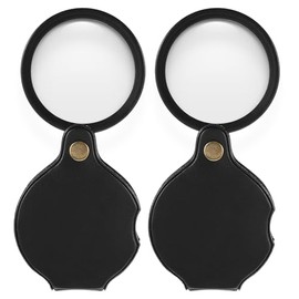 2 PCS Pocket Magnifying Glass, 32x Small Mini Folding Magnifying Glass, Rotating Folding Portable Pocket Magnifier for Reading Close Work Newspaper Book (Black) (32x)