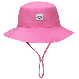 Baby Girl Sun Hat Summer Beach Bucket Hats for Toddler 6-12,12-24 Months Smile Face Pink