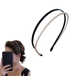 EZ PEACH Headband Tie Simple, Ribbon, Pearl, Thin Head Access, Hair Accessory, Daily Hair Accessory, Headband, Pearl Headband, Cute, Bangs, Hair Closure, Hair Ornament, Weddings, Recitals, Entrance