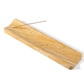 Koville Travertine Incense Holder, Incense Holder for Sticks, Long Incense Sticks Holder Ash Catcher for Meditation Yoga SPA, Natural Stone Incense Burner, Home Table Decor (Yellow)