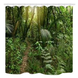 JOOCAR Design Shower Curtain, Tropical Rainforest Lush Green Foliage in Jungle, Waterproof Cloth Fabric Bathroom Decor Set with Hooks, 180x200cm