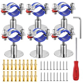 WYSIWYKA 6PCS 304 Stainless Steel Wall Mount Ceiling Mount Pipe Supports,Suitable for OD Pipe 32-34mm,Adjustable Height 30-50mm,Adjustable Pipe Strap Clamp with Screws