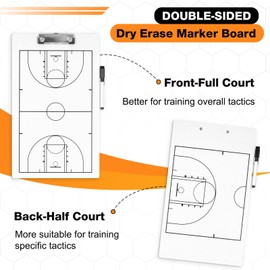 QUEENLINK Basketball Coaching Board, Double-Sided Tactical Marker Board with Full and Half Court, Dry Erase Clipboard for Basketball Coaches, Includes a Marker
