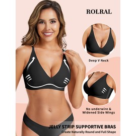Rolral Wireless Bra for Women, No Underwire Seamless Deep V Push Up- Butter Soft Comfort Light Support Tshirt Bra for Everyday & Sleep - Black XL