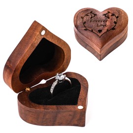 Yhwocd ring box for proposal & engagement ring box & ring box for wedding ceremony，ring bearer box for Single slots, wooden ring box,Heart-shaped wedding ring pillow