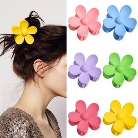 Pack of 6 Matte Flower Hair Clips, Large Flower Hair Clips, 6 Colours Flower Shape Hair Claws, Non-Slip Clips for Women and Girls, Hair Styling Accessories
