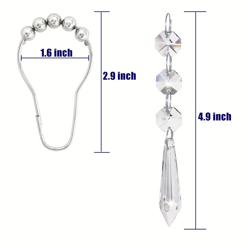 Yapicoco Shower Curtain Hooks Rings for Bathroom, 12PCS Gemstone Crystal
