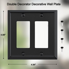 OKAWYC Double Decorator Light Switch Cover Aria Metal Wall Plate, 2-Pack Black 2 Gang Double Rocker, for Receptacle Dimmer Switch GFCI Outlet, Switch Cover Decorative Wallplate, Durable