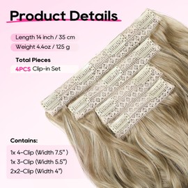 REECHO Hair Extensions, 4PCS Clip in Hair Extensions 14" Short Beach Wavy Hair Extensions Invisible Lace Weft Natural Soft Hairpieces for Women – Ash Brown with Highlights