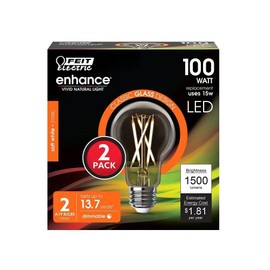 Feit Enhance A19 E26 (Medium) Filament LED Bulb Soft White 100 Watt Equivalence 2 pk