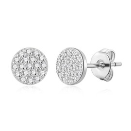 Philip Jones Silver Plated Pave Round Earrings Created with Zircondia® Crystals