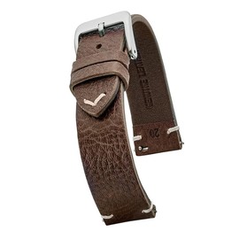 ALPINE Genuine vintage leather watch strap band with quick release spring bars - Brown- 20 mm