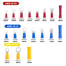 GFFG 1200PCS Wire Terminals Crimp Electrical Wire Connectors, Insulated Wire Crimp Terminals, Butt Ring Fork Spade Bullet Quick Disconnect Assortment Kit