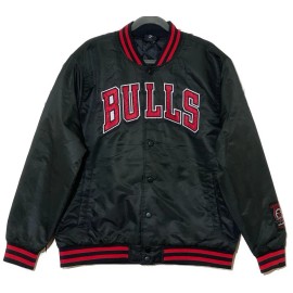 (Men's LARGE) Chicago Bulls Satin Jacket Black + Red + White