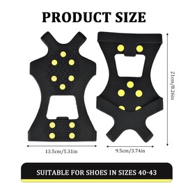 Shoe Spikes for Mountain Shoes, 1 Set of Non-Slip Shoe Spikes, 10 Crampons and 15 Replacement Snow Spikes, Shoe Spikes, Shoe Claws, for Women, Men and Children, Black, L (40-43)