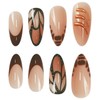 SEENEEY Medium Press on Nails Almond Fake Nails Brown Artificial