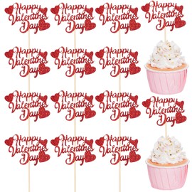 36pcs Happy Valentine's Day Cupcake Toppers Red Valentine's Day Decoration