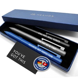 MESMOS Meaningful Sobriety Gifts for Men, 3pk Fancy Pen Set with German-Made Ink, Inspirational Pens, Proud of You Sober Gifts, Sober Affirmation Quote