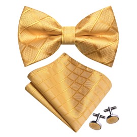 GUSLESON - Juego de gemelos cuadrados para hombre, diseño de pajarita a cuadros, tela jacquard, ajustables, preatados, con bolsillos, para hombre, Dorado-1, general