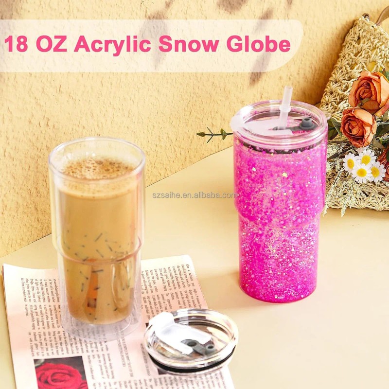 New Arrival 18oz Double Wall Snow Globe Plastic Pre-Drilled Double