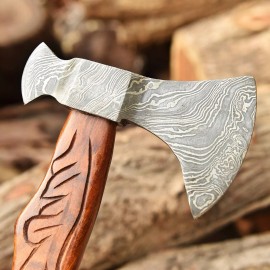 DAMASCUS Custom Handmade Forged Damascus Steel Axe Hatchet Tomahawk Viking’s Wood Handle