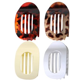 4pcs Flat Hair Claw Clips Women,Lay Flat Hair Clip Claw Clips For Thick Hair French Small Hair Pins Accessories U Shaped Solid Colour Tortoiseshell Hairpin BarrettesBuns Claws Set,For Fine Curly (B)